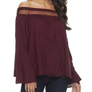 3/$25 Rock & Republic Wine Boho Off Shoulder Top